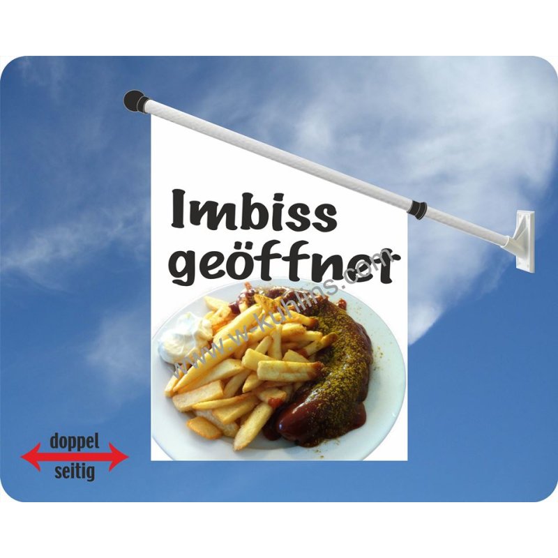 Werbebanner Banner Imbiss Imbiß geöffnet Currywurst Bratwurst Nr.2 200 x 50 cm 