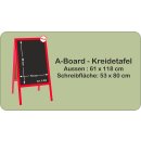 Kundenstopper 118 x 61 cm wetterfest lackiert - Holztafel mit ABS Kreidetafel (rot) mit Kreidemarker (15 mm weiß)