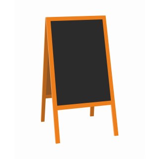 Kundenstopper 118 x 61 cm wasserfest lackiert - Holztafel mit ABS Kreidetafel Orange