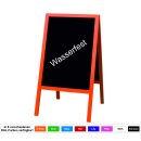 Kundenstopper 118 x 61 cm wetterfest lackiert - Holztafel mit ABS Kreidetafel (orange)