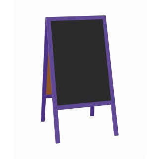 Kundenstopper 118 x 61 cm wetterfest lackiert - Holztafel mit ABS Kreidetafel (lila)