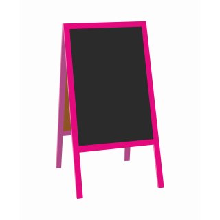 Kundenstopper 118 x 61 cm wetterfest lackiert - Holztafel mit ABS Kreidetafel (pink)