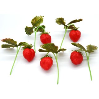 Attrappen Erdbeere mit Stiel und Laub VE 5